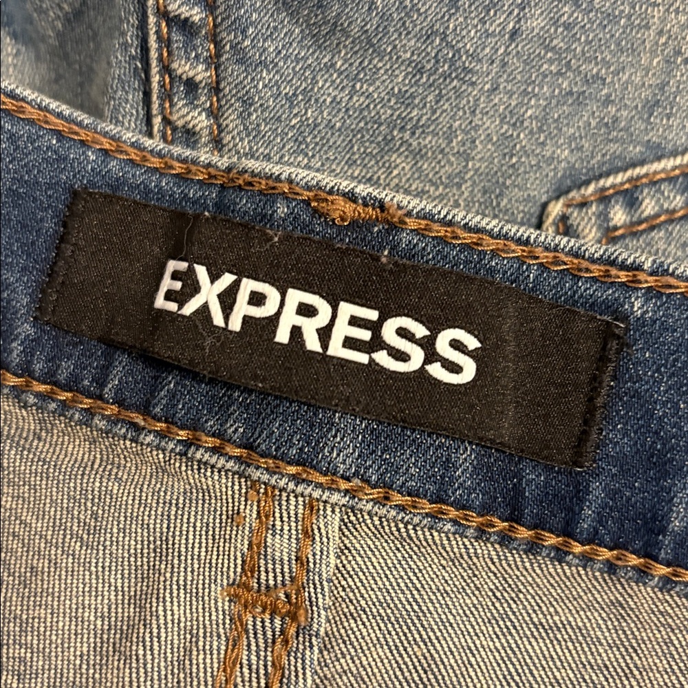 Express Distressed High Rise Boho Cut Off Denim Shorts w/ Rhinestone Details 0 - Picture 10 of 12